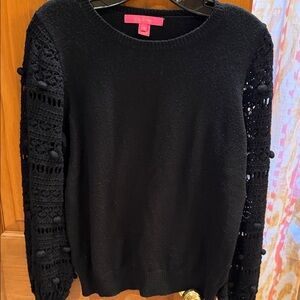 Lilly Pulitzer Black Sweater with Crochet Sleeves